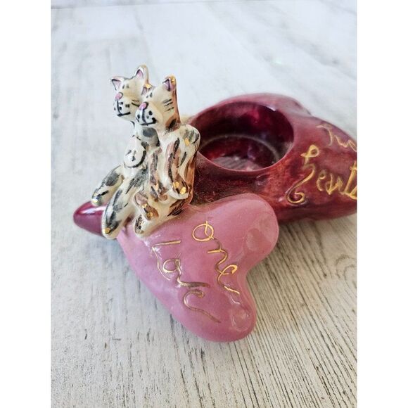 Blue sky heart cat two hearts kitten tea light candle holder vintage Heather gol - Picture 2 of 8